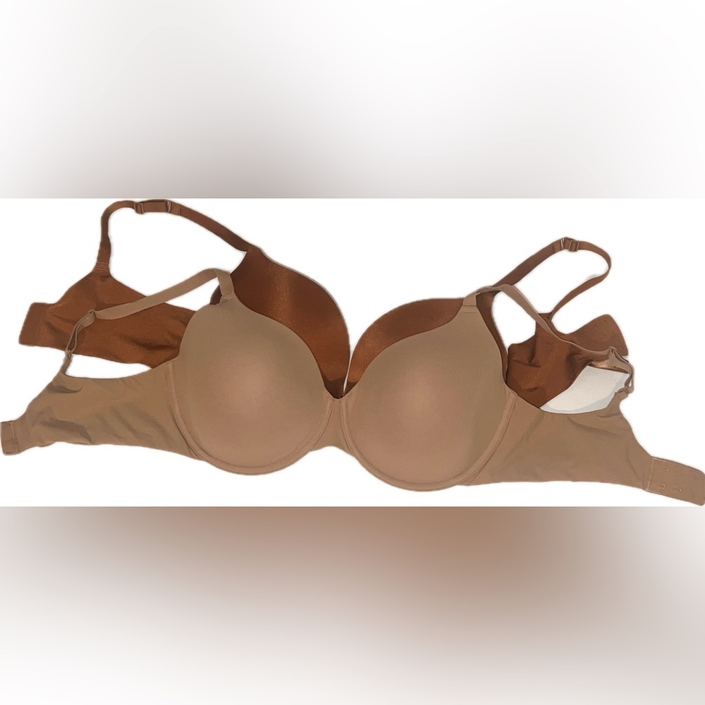 SKIMS Ultimate Teardrop Push-Up Bronze & Fits Everybody T-shirt Bra Sienna 38D